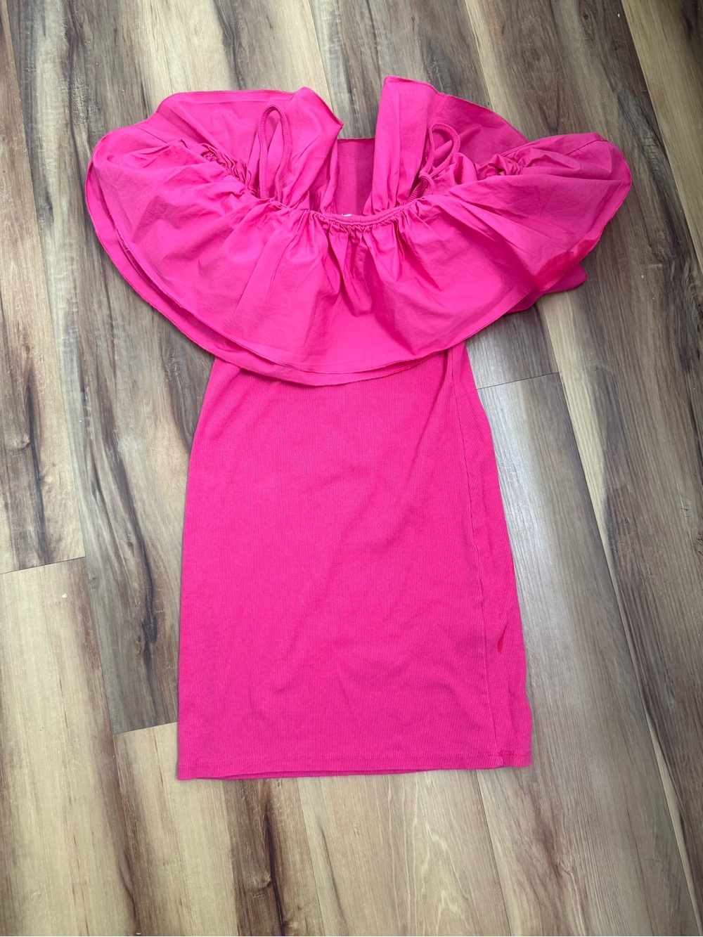 Zara Hot Pink Off-Shoulder Ruffle Dress
